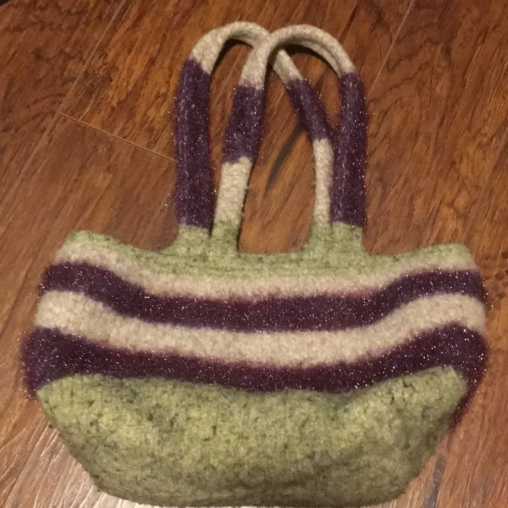 Chic Green, Gray, and Shimmering Purple Tightly Knit Bag